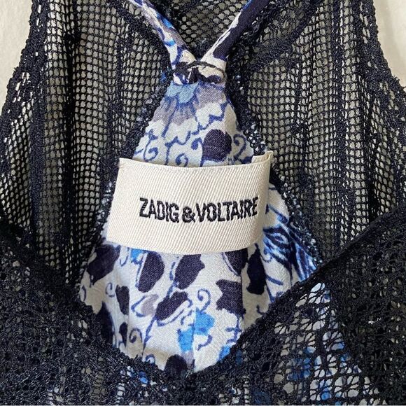 Zadig & Voltaire Risty Spark Maxi Blue Dress Lace Floral Size S - Picture 7 of 7